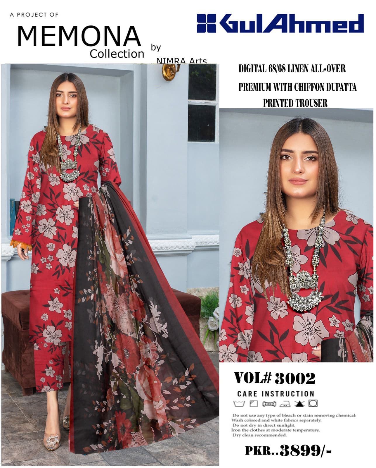 Digital 68/68 Linen AllOver Premium Chiffon Dupatta Printed Trouser